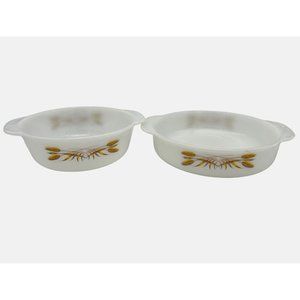 Vintage 1960s Fire King Wheat Pair Round Cake Plates 7" & 8" Anchor Hocking